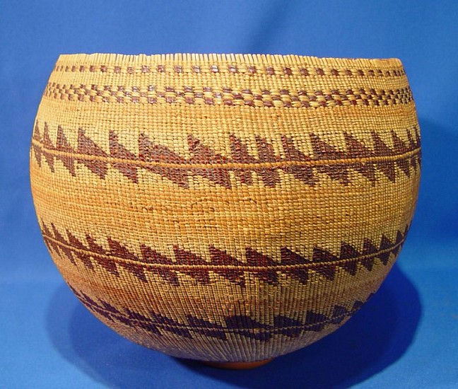 02 - Indian Baskets, Antique Pomo Basketry: c. 1890 Large Storage Basket, Twined Bamtush (9.25" ht x 11.5" d)
1890