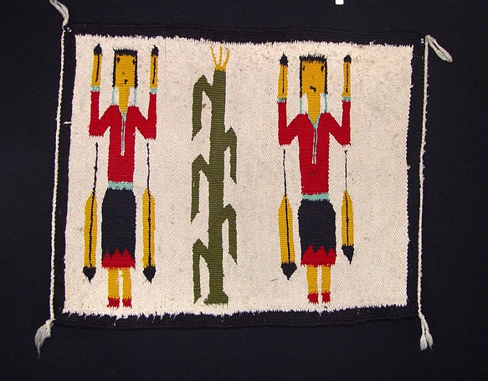 01 - Navajo Textiles, Navajo Rug: c. 1950 Two-Figure Yei with Corn Plant (29" x 24")
c. 1950, Handspun wool
