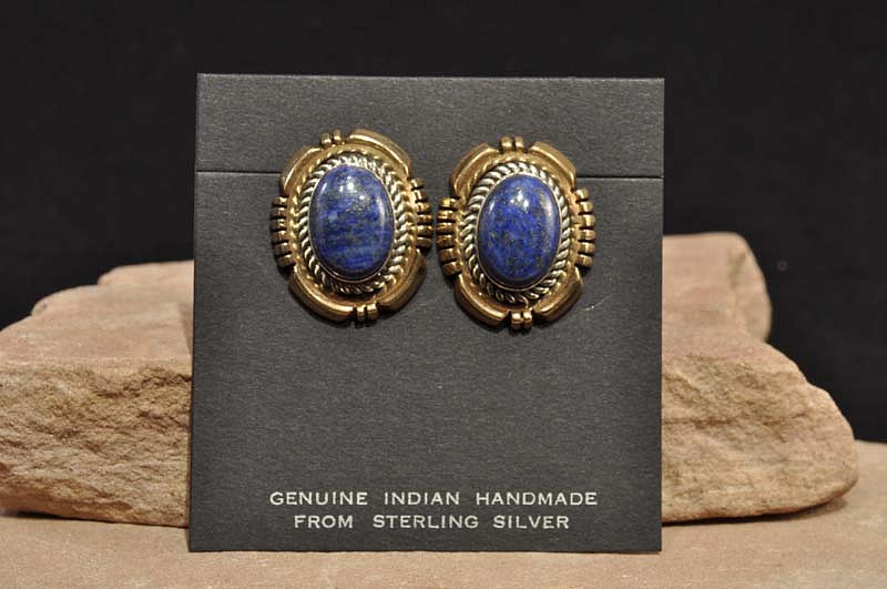 08 - Jewelry-New, Navajo earrings with fine lapis settings. 1/20 12K GF and sterling silver by Ray Denne
1990