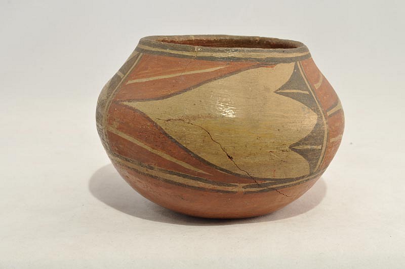 03 - Pueblo Pottery, Zia Pottery: c. 1940 Polychrome Bowl (3.5" ht x 5" d)
c. 1940, Hand coiled clay pottery