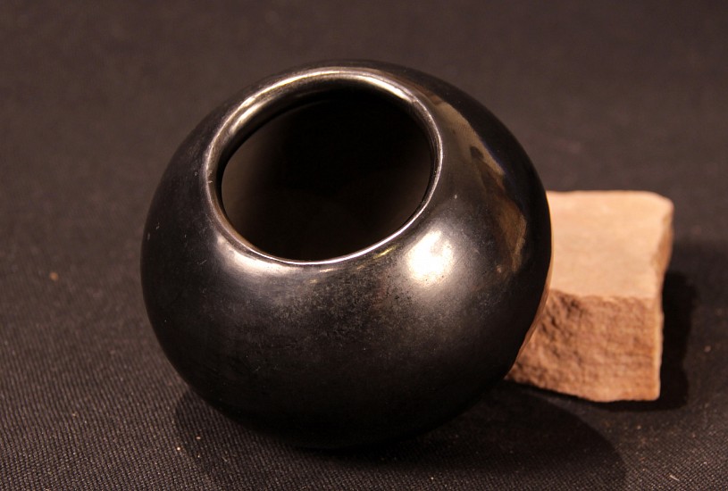 04 - Maria Martinez, Maria Martinez Pottery, Maria Poveka: Polished Blackware Jar (3.25" ht x 4" d)