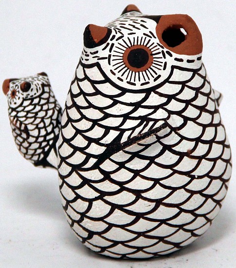 03 - Pueblo Pottery, Zuni Pottery: 1996 Owl and Baby Owl, by E. Katestewa (3.25" ht)
1996, Hand coiled clay pottery