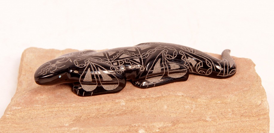 06 - Zuni Fetishes, Zuni Fetish by Curtis Garcia: Lizard, Etched, Belgian Black Marble with Turquoise (0.5" ht x 1" w x 4.75" l)
Contemporary, Black Marble