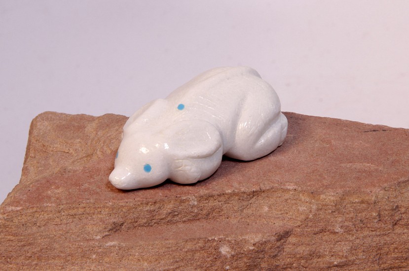 06 - Zuni Fetishes, Zuni Fetish by Robert Cellicion: Mouse, White Marble with Turquoise (0.75" ht x 1.75" w x 2.75" l)
Contemporary