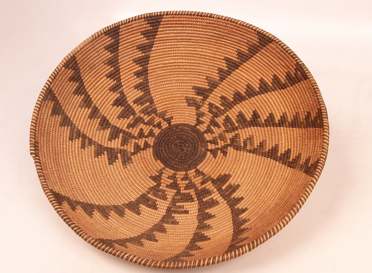02 - Indian Baskets, Antique Apache Basketry: c. 1910 Whirl Motif (3" ht x 13 1/2" d)
c. 1910, Willow and Devil's claw