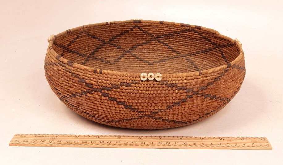 02 - Indian Baskets, Pomo Gift Basket with Clamshell Beads c.1890 11" x 4"