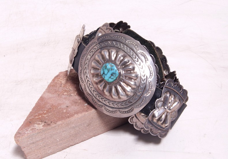 07 - Jewelry-Old, Navajo Turquoise & Silver Concha Belt 36" c.1950s
