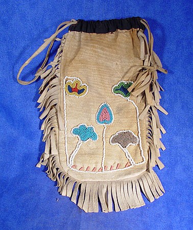 09 - Beadwork, Cree hide and beaded bag with fringe
1900