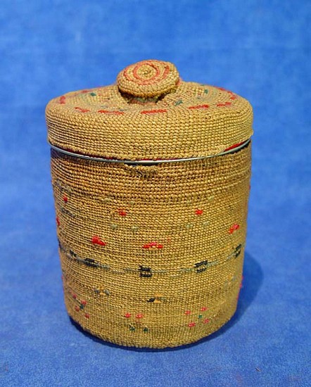 02 - Indian Baskets, Attu Basketry: c. 1950 Lidded (4 7/8" ht x 3 1/2" d)
1950