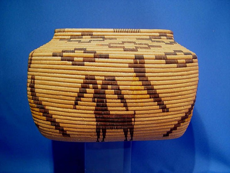 02 - Indian Baskets, Antique Panamint Basketry: c. 1915 Rams and Birds Pictorial (7" ht x 7" w x 11" l)
c. 1915
