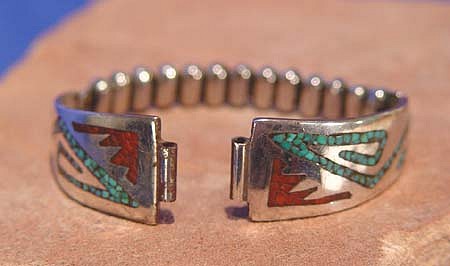 08 Jewelry New Navajo Watch Band Chip Inlay Turquoise and