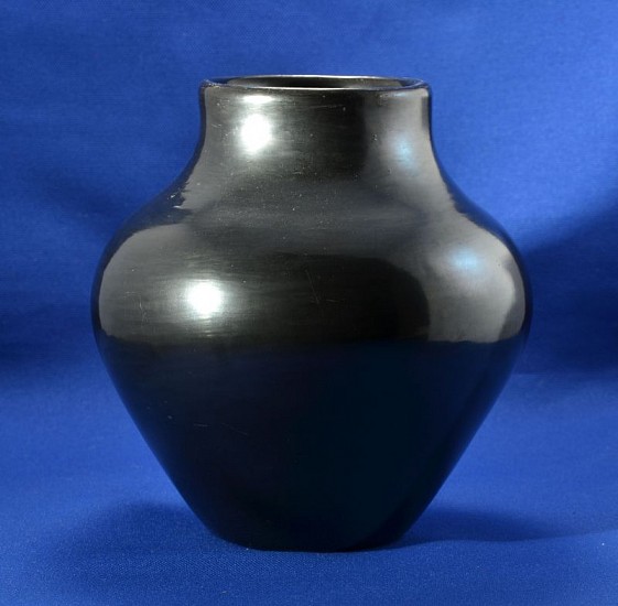 04 - Maria Martinez, Maria Martinez Pottery, Maria Poveka: Polished Blackware Jar (7.25" ht x 7.25" d)
Hand coiled clay pottery