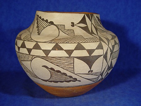 03 Pueblo Pottery Antique Acoma Pottery C 19 1930 Olla Black On White Red Base 8 5 Ht X 11 D C 19 1930 Len Wood S Indian Territory