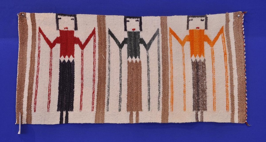 01 - Navajo Textiles, Navajo Rug: c. 1950 Three-Figure Yei, Gallup Throw Style (16" x 35")
1950, Handspun wool