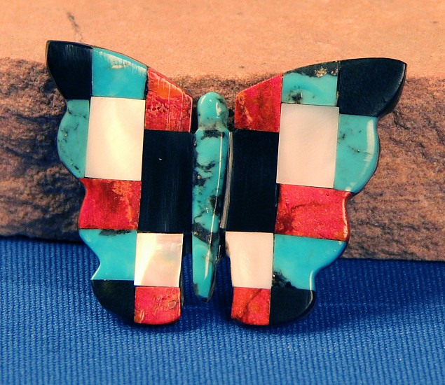 06 - Zuni Fetishes, Zuni Fetish by Cheryl Beyuka: Butterfly, Turquoise, Coral, Jet, Mother of Pearl, Shell (1/8" ht x 2" w x 1 1/2" l)
Contemporary
