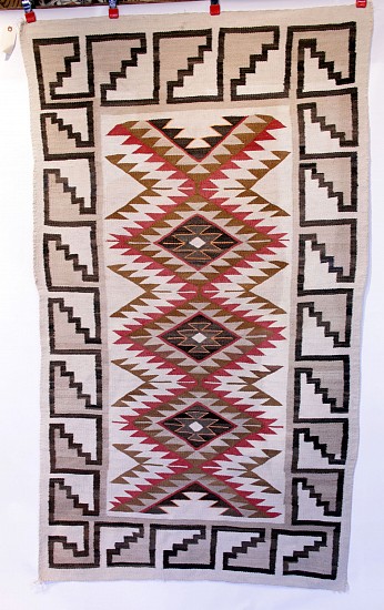 01 - Navajo Textiles, Antique c. 1920s-40s Navajo Red Mesa Eyedazzler Rug, slight and even fade on one side (41" x 71")
1920s-40s