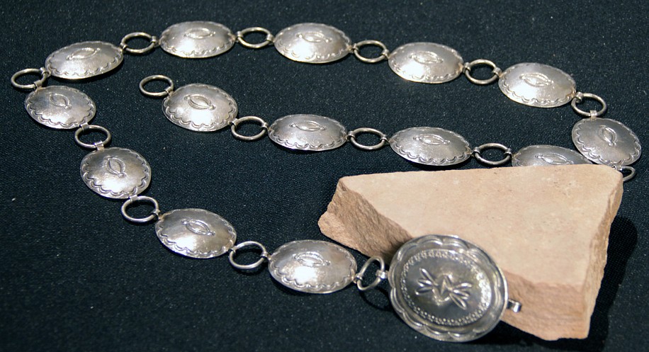 07 - Jewelry-Old, Heavy Navajo Concha Belt: Link Style, Sterling Silver (34")
c. 1940, Sterling silver