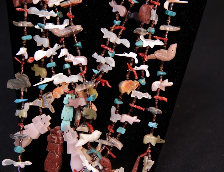 08 - Jewelry-New, Navajo 5 Strand Fetish Necklace 24" long on shell heishi beads--Great Value! circa 1980s
1980s