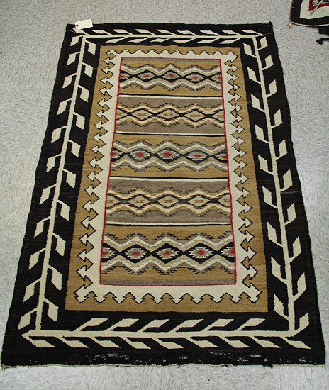 01 - Navajo Textiles, Rare *Bordered* Navajo Chinle: Border Motifs (39" x 59")
1930s, Handspun wool