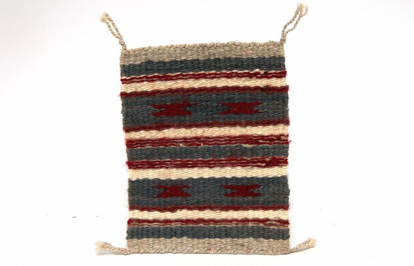 01 - Navajo Textiles, Miniature Navajo Rug: c. 1970-90 Banded Chinle, Grey, Red, Green, White (5" x 6.5")
1970-1990, Handspun wool