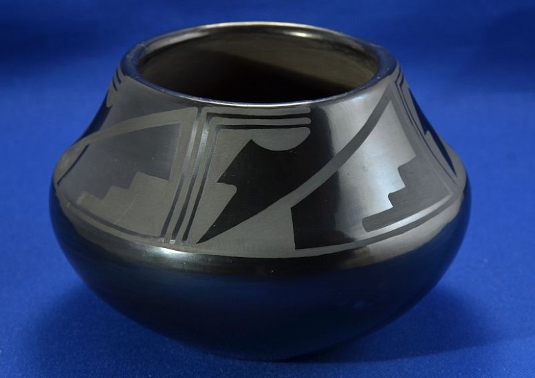 04 - Maria Martinez, Maria Martinez Pottery, Maria and Santana: Blackware Jar, Geometric Motif (4" ht x 6.25" d)
1943-1956, Hand coiled clay pottery