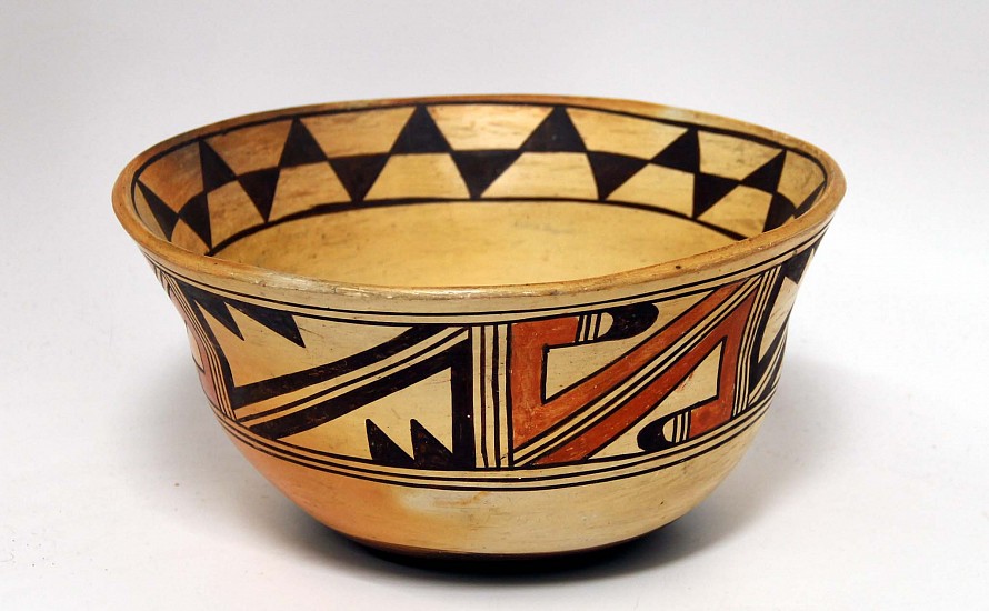 03 - Pueblo Pottery, Hopi Pottery: c. 1920 Large Stew Bowl (4 3/4" ht x 9 3/8" d)
c. 1920, Hand coiled clay pottery