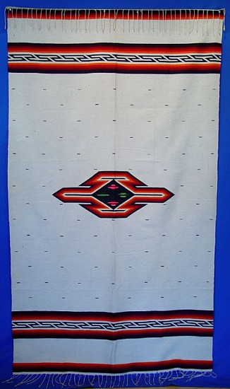01 - Navajo Textiles, Large Mexican Blanket: c. 1950 Mexican Saltillo, White Field (38" x 74")
1950, Wool Warp and Weft