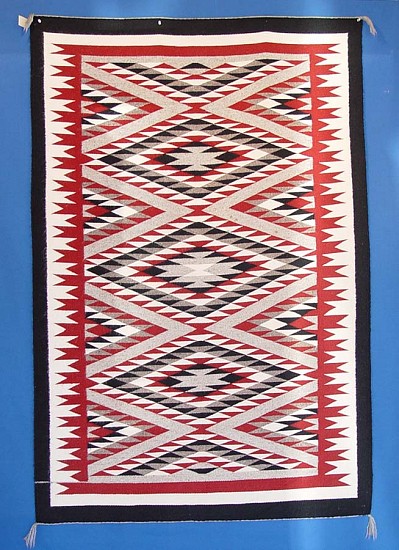 01 - Navajo Textiles, Navajo Rug: c. 1970 Large Eyedazzler (4' x 6')
c. 1970, Handspun wool