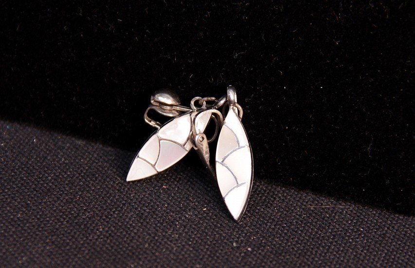 07 - Jewelry-Old, Zuni Clip Earrings: Inlaid Mother of Pearl (1")
c. 1960s, Sterling silver