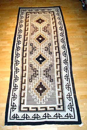 01 - Navajo Textiles, Navajo Rug: Early Two Grey Hills Runner
1920, Handspun wool