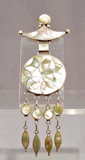 07 - Jewelry-Old, Pin by Master Jeweler Frank Vacit: Inlaid Mother of Pearl (6")
c. 1970