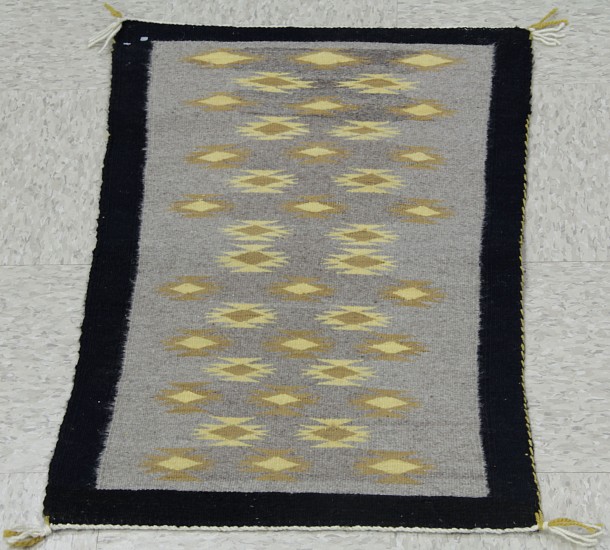 01 - Navajo Textiles, Navajo Rug: c. 1960 Cloud Motif, Black Border, Grey Field (23" x 35")
1960, Handspun wool