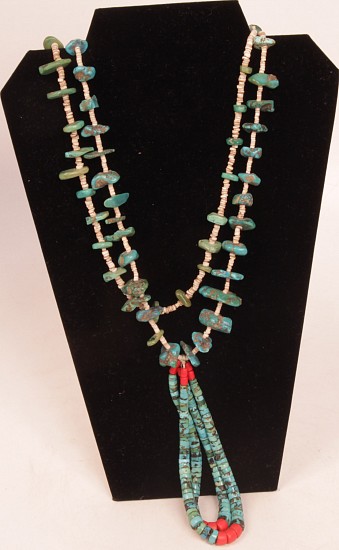 Native American Earlier 1900's Vintage Santo Do0mingo Turquoise Coral Necklace