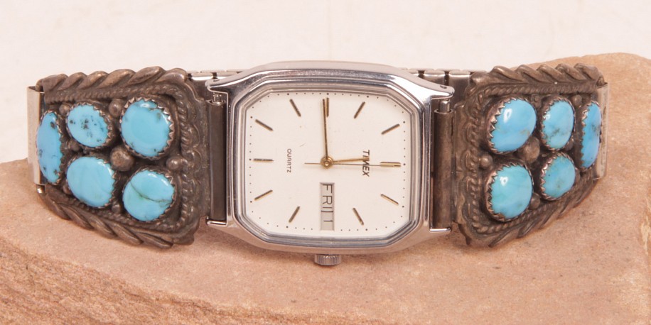 08 - Jewelry-New, Navajo Watch Bracelet: Turquoise (6 1/8")
c. 1980