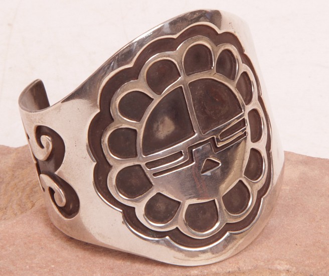 08 - Jewelry-New, Hopi Cuff Bracelet: Silver Overlay Sunface
Sterling silver