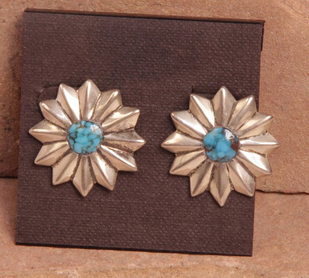 08 - Jewelry-New, Post Earrings by Dillon Hartman: Bisbee on Sterling Silver, 12-Point Star (1" d)
Contemporary, Sterling Silver and Turquoise