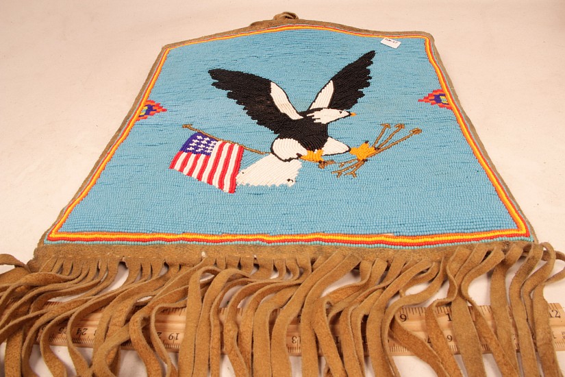 09 - Beadwork, Yakima US Flag + Eagle Beaded Pouch 13" x 12" c.1970s
c1970s